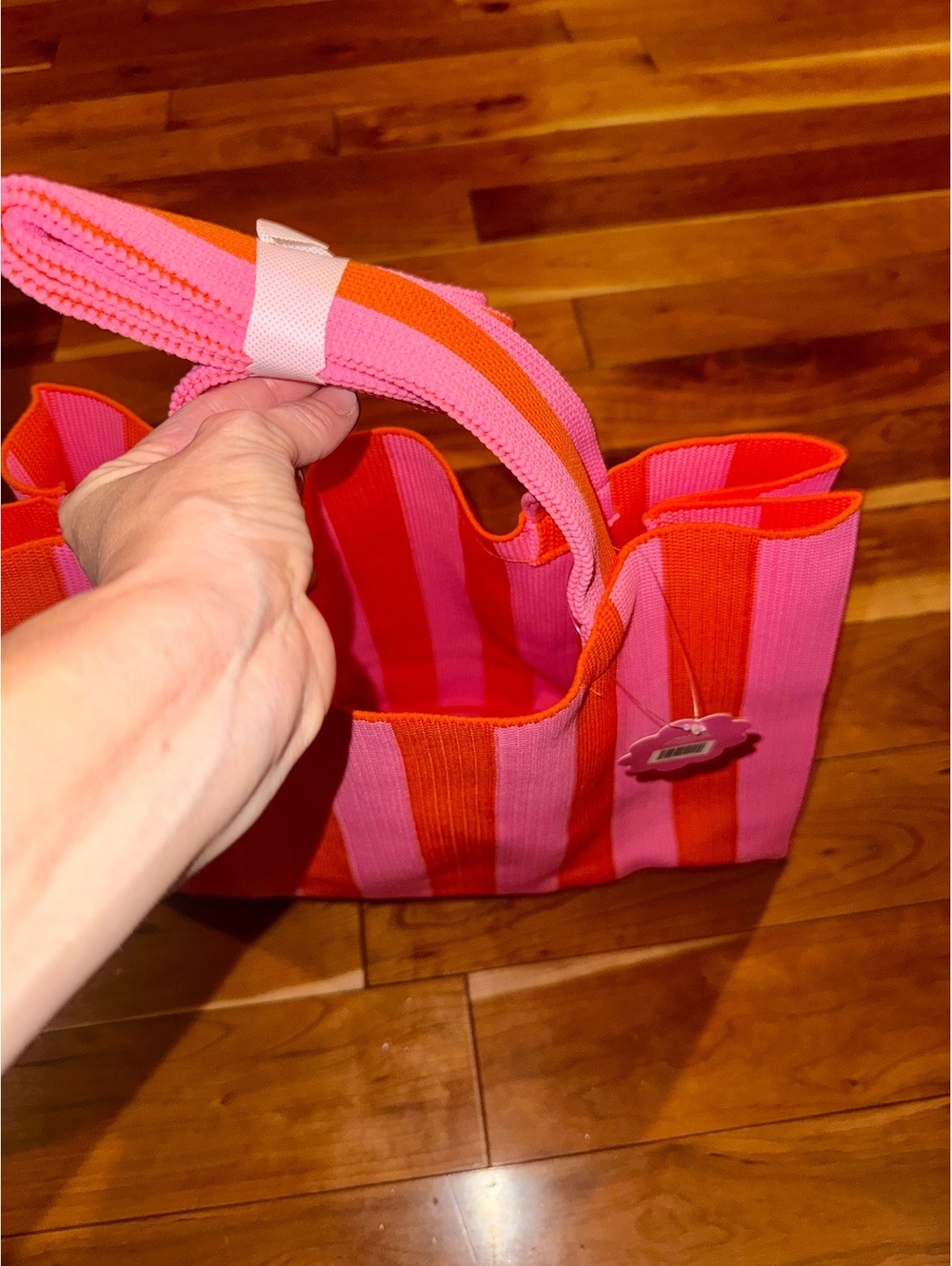 NWT Ulta Beauty Collection Pink & Red Striped Tote Bag with Handles - Picture 3 of 4